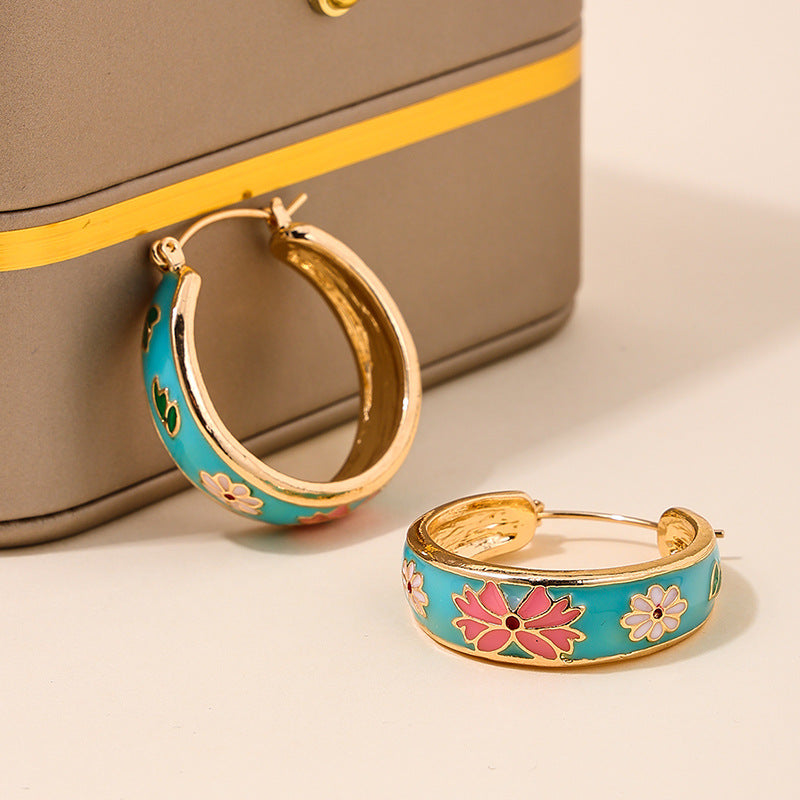 Wholesale buckle micro-inlaid color all-match design flower earrings